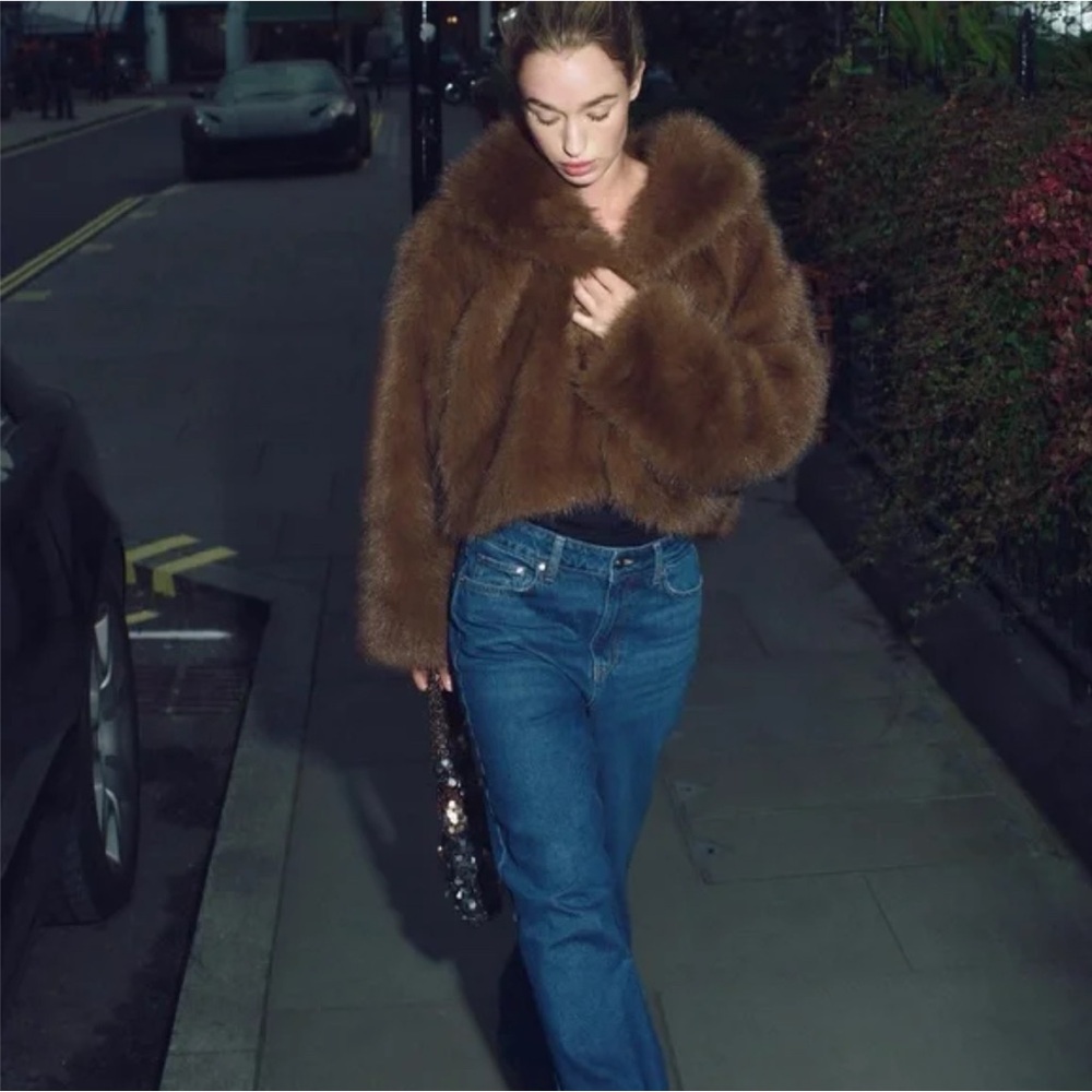 Zara brown faux fur jacket